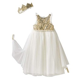 Vertbaudet Princess Costume with Train and Crown White/Gold 110/122