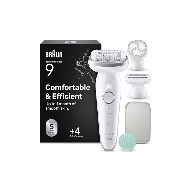 Braun Silk-épil 9 SkinSpa Epilator, Wet & Dry, 9-080, Silver