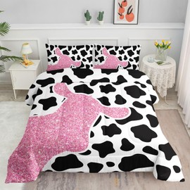 Datura home Cow Print Bedding Comforter Set Pink with Black White Printed Pattern Quilt 1 and 2 Pillowcases for Adult Kids Bedroom All Season(Cow3 Full), Full 80x90inches