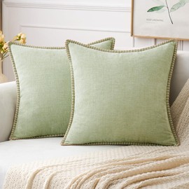 MIULEE Pack of 2 Couch Throw Pillow Covers 18x18 Inch Sage Farmhouse Decorative Pillow Covers with Stitched Edge Soft Chenille Solid Dyed Spring Pillow Covers for Sofa Bed Living Room