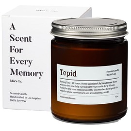 Mia's Co. Tepid Cure Candle, Jasmine/Lily and Hawthorne Soy Scented Candle with Cotton Wicks, 7.5 oz Jar Minimalist Aromatherapy Candles for Home