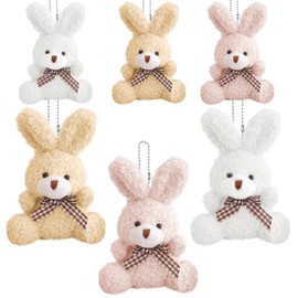 dellyy Rabbit Pendant Plush x 6 Pieces, Small Plush Rabbit Pendant, Plush Rabbit Pendant for Easter, Key Ring Rabbit Plush, Plush Rabbit Bag Pendant, Easter Bunny Cuddly Toy (A)