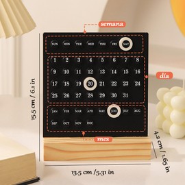 Calendario perpetuo de acrílico, divertido calendario de escritorio de pie, accesorio de escritorio moderno y estético, ideal para decorar el hogar y la oficina, reutilizable anualmente -Negro