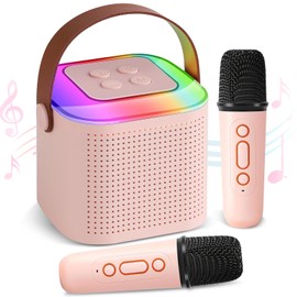 JDF3CISH Máquina de Karaoke, Karaoke Bocina y 2 Micrófono Inalámbricos, Efecto Cambiador Voz y Luces LED, Mini Karaoke Portatil para Niños, Adultos, Reuniones Familiares, Fiestas de Cumpleaños