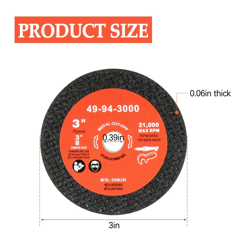 49-94-3000 3" Metal Cut Off Wheel for Milwau-kee Set of