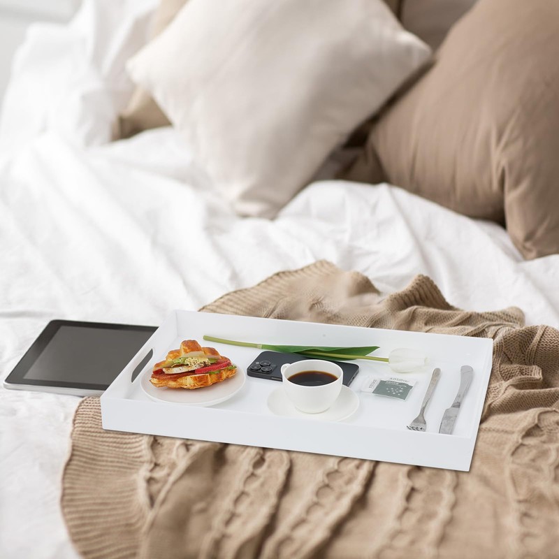18×16 Inch Glossy White Acrylic Serving Tray with Handles Extra