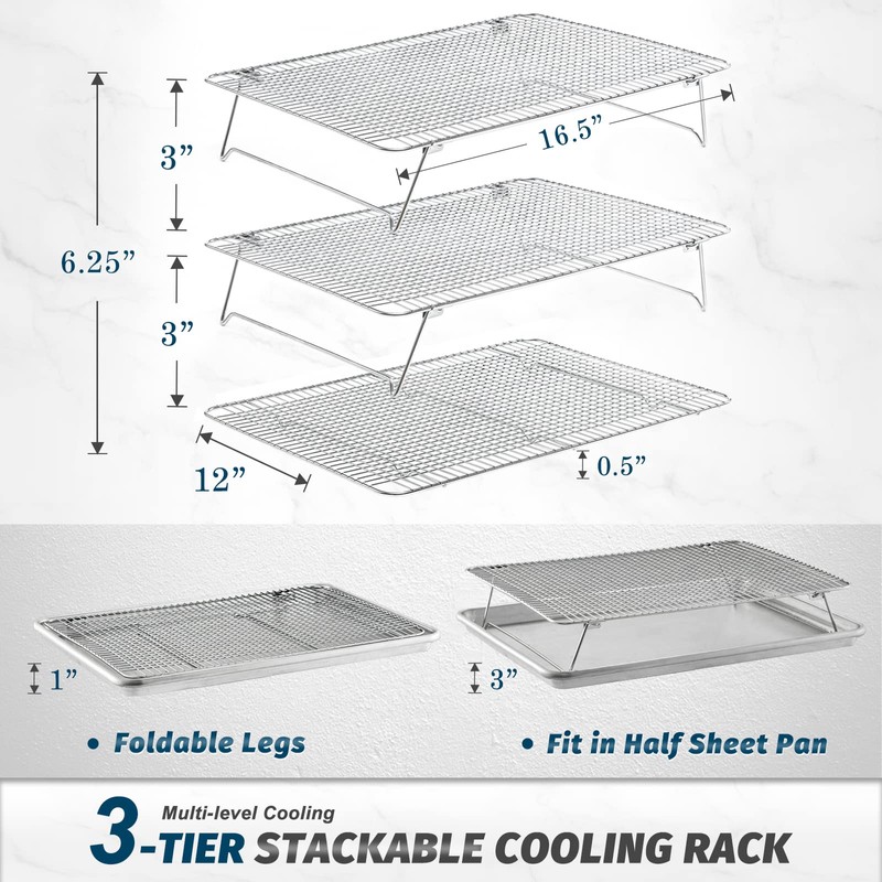 Stainless Steel Stackable Cooling Rack for Baking, 3 Tier 12”x