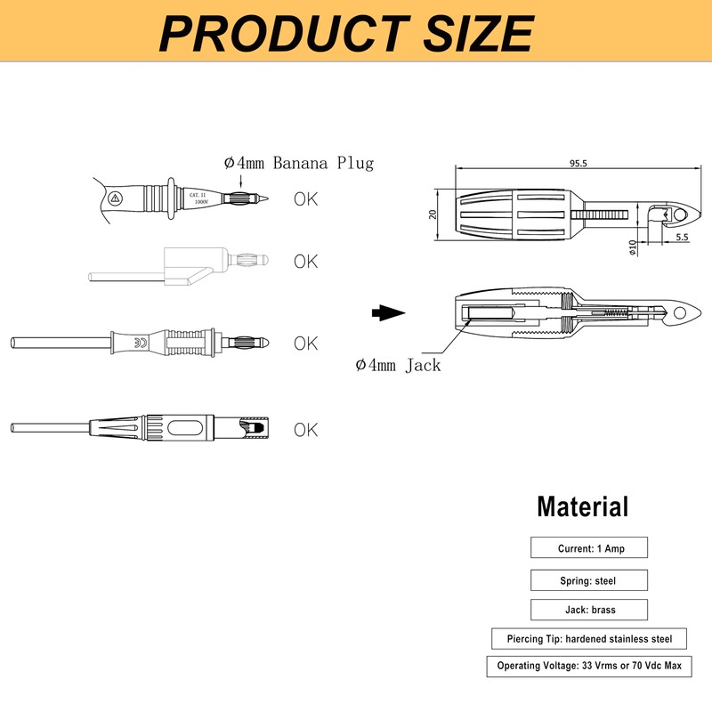 ZIBOO ZB81 Insulation Piercing Clip Set, Banana Plug Connections,Wire Piercing,