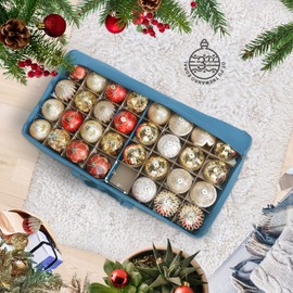 Large Christmas Ornament Storage Box,4 Tier Holds Up to 128 Holiday Ornaments 3-Inch, Xmas Decorations Accessories Bag with Dual Zipper Closure,Made of Durable 600D Oxford Fabric Tear-Proof Material