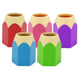 STOBAZA 5pcs Cute Cartoon Pencil Shape Pen Holder Makeup Brush Holder Creative Desk Organizer for Students Smooth Surface Storage Container Colors