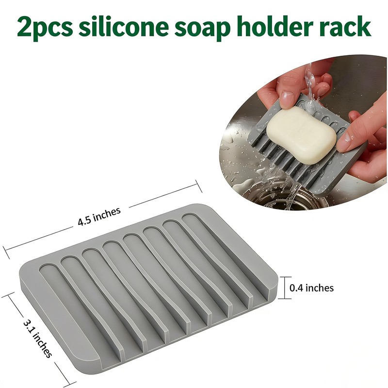 2pcs Self Draining Soap Holder Rack, Advanced Silicone Soap Dish