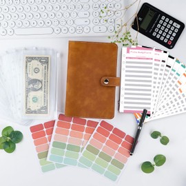 Budget Planner, German A6, Money Organiser, Budget Planner with 12 Binder Pockets, 12 Budget Sheets German, Savings Book for Travel, Diary and Gift (A-Brown)