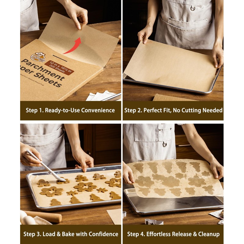 Unbleached Parchment Paper Sheets – 12" x 16.5" Pre-Cut, Non-Stick,