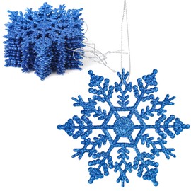 SULOLI 12PCS Glitter Snowflake Hanging Decorations(Royal Blue)
