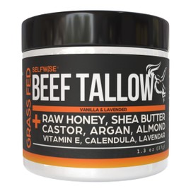 Grass-Fed Beef Tallow Moisturizer – Organic Balm with Raw Honey, Shea Butter & Castor Oil – Non-Greasy & Multi-Purpose Skin Cream for Face & Body – 100% Natural & Fragrance-Free