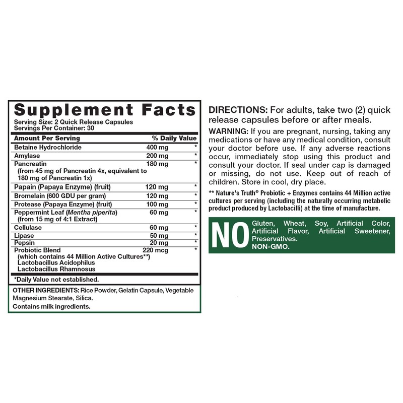 Nature's Truth, Probiotic Multi-Enzyme Complex, 60 Count