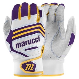 MARUCCI FUZN PRO Adult Batting Gloves, White/Purple/Yellow, AXL
