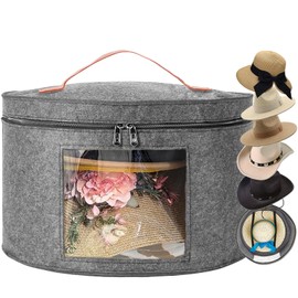 SHWWQUE Hat Boxes for Women Storage,Hat Storage Box,Hat Box for Travel,Hats Organizer,Cowboy Hat Holder,Wide Brims Hat Carrier Case,Round Hats Organizer with lids for Closet,Toy Case(Grey)