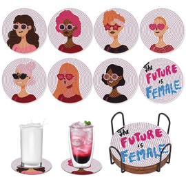 8pcs Diamond Painting Coasters Kits with Holder Diamond Art Coasters DIY Painting Female Pattern Friends Diamond Painting Girls Night Games Diamond Art Kits for Adults Home Decor