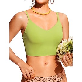 CRZ YOGA Women's Bikini Top Cropped V Neck Adjustable Spaghetti Straps Swimsuit Padded Athletic Bathing Suit Primrose Yellow Large