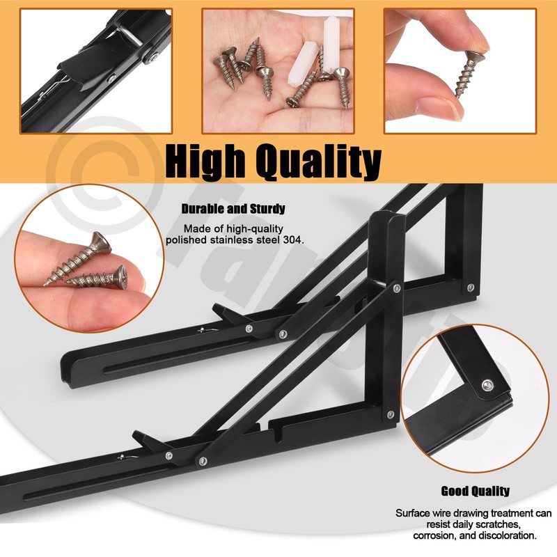 Tanstic 2 Pack 14 Inch Folding Shelf Brackets, Heavy Duty
