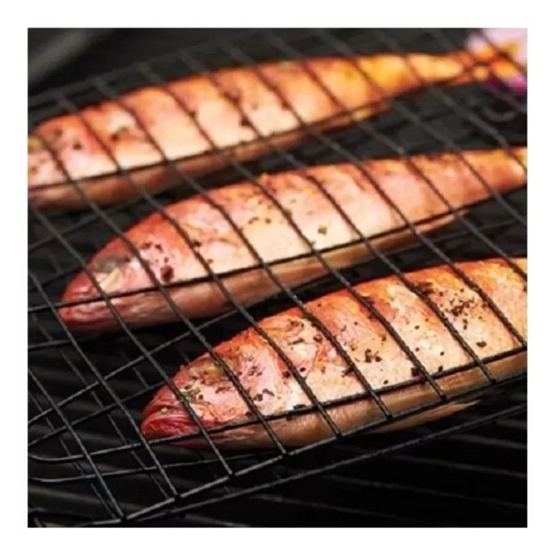 Grill Rejilla Canasta Para Asar Pescados 3 Pescados Color Negro