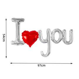 Dzrige 38 Inch I Love You Balloons I Love U Heart Shaped Balloons Silver Letter Foil Balloon Banner for Valentines Day Mothers Day Wedding Anniversary Decoration Supplies, 2 Pieces