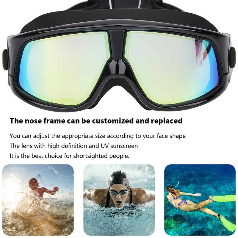Electroplated Large Frame Swim Goggles Anti Fog Silicone Swimming High
