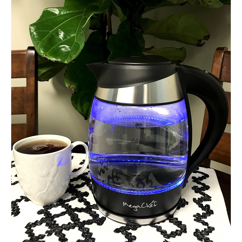 MegaChef 1.8Lt. Glass and Stainless Steel Electric Tea Kettle