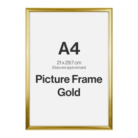 Modern Gold A4 Photo Frame for A4 (21 x 29.7cm) Photos or Pictures, Plexi Glass, Freestanding or Wall Mounted Landscape or Portrait