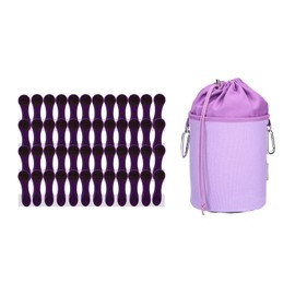 bellaCott 48 Clothes Pegs with Spiral Springs Soft Grip Purple Anthracite and 1 x Canvas Clothes Peg Bag Lilac Grey