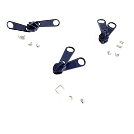 Zipper Repair Kit - YKK #5 Nylon Coil Reversible Long Bag Zipper Pulls 3/Pack Sliders with Aluminum Top Bottom Stoppers Included Choose Your Color - Made in The United States (Pennant Blue #919W)