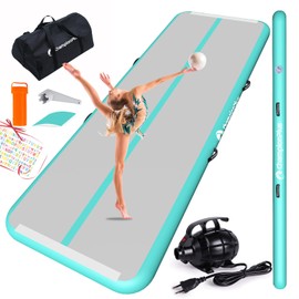 CHAMPIONPLUS 10ft 13ft 16ft 20ft Tumble Track Tumbling Mat Inflatable Gymnastics Air Mat 4/8 inches Thickness for Home Training Cheerleading Yoga with Electric Air Pump Mint Green 10'x3.3'x4''