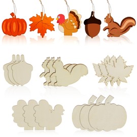 DBALL Pack of 50 Wooden Decoration Hangers Autumn Decoration Leaves Pumpkin Pine Cones Turkey Squirrel DIY Painted Thanksgiving Decoration Hanging with String for Tree Decoration Table Mantle