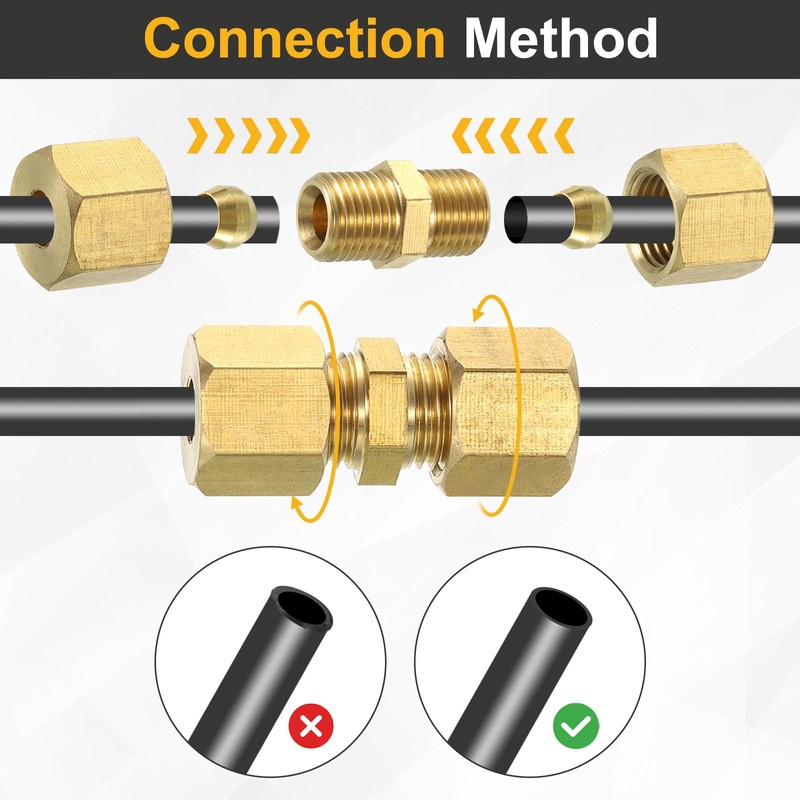 uxcell 5Pcs Brass Compression Tube Fitting, 6mm Tube OD Connector,
