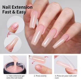 Firedeep 3 in 1 Builder Gel Kit for Nails, 1.23 Oz Nude Strengthener and Extender Gel for Long, Strong Nails for Professional Nail Salon Home DIY With Clear Nail Tips Model and Brush