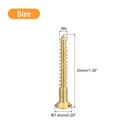 sourcing map Brass Wood Screws, 15Pcs M4 x 35mm Slotted Drive Flat Head Self Tapping Screw Countersunk for Woodworking Furniture