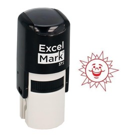 Round Teacher Stamp - Happy Sun - RED Ink