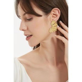 HolidayQbee Gold Earrings For Women Gold Leaf Earrings Gold Dangle Earrings Drop Earrings Statement Earrings Fashion Chunky Gold Earrings Jewelry Present
