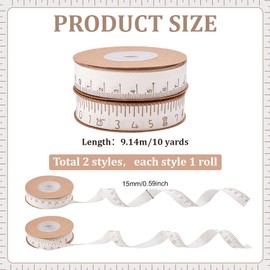 PH PandaHall 2 Styles Measuring Ribbon 18m Cotton Rulers Ribbon with Scale 15mm Wide Teacher Crafting Ribbons Measure Cloth Ribbons Seamstress Tape for School Crafts DIY Teacher Gifts Sewing