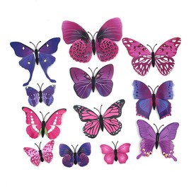 Shiwaki 24pcs 3D simulation three-dimensional butterfly magnet wall sticker decoration refrigerator sticker home decoration(Purple)