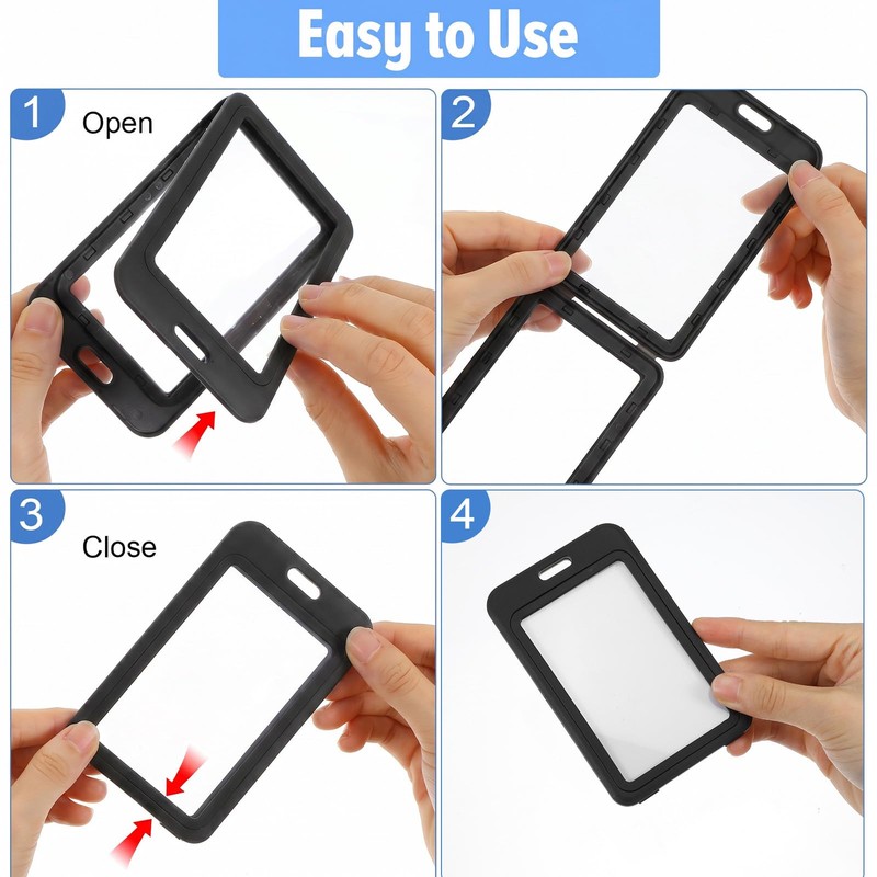 Elegaperma 6 Pcs Double Sided Badge Holder, Vertical Hard Plastic