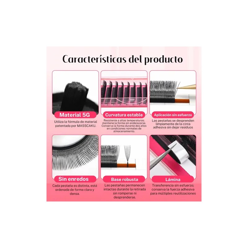 Extensiones De Pestañas Masscaku U 5d, U Shaped 5d W