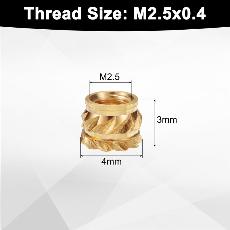 QUARKZMAN Pack of 100 M2.5 threaded inserts made of brass,