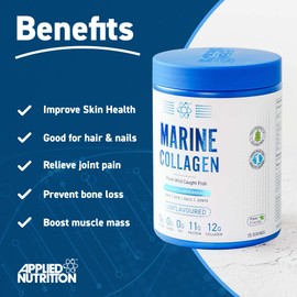 Applied Nutrition Marine Collagen Powder - Hydrolysed Collagen Protein, Healthy Skin, Hair, Nails (Unflavoured) (300g - 25 Servings)