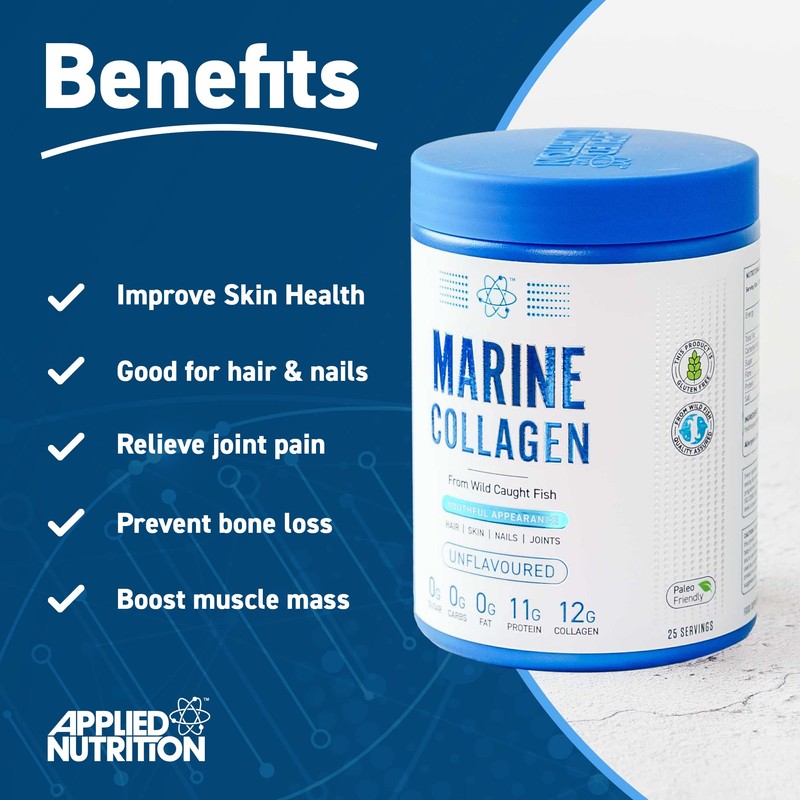 Applied Nutrition Marine Collagen Powder - Hydrolysed Collagen Protein, Healthy