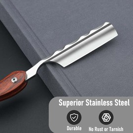 Maquinilla de afeitar de acero inoxidable de primera calidad con correa de afeitar para hombres, maquinilla de afeitar profesional de borde recto para barbero