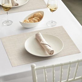 Artoid Mode Beige Woven Vinyl PVC Set of 4 Placemats, Seasonal Washable Heat Resistant Non-Slip Place Mats For Home Holiday Party Dining Table
