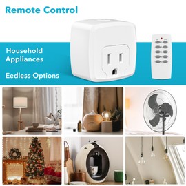 HBN Remote Control Outlet with 100FT RF Signal, Wireless On Off Switch Plug for Household Appliances, Battery Included, 15A/1875W(5 Outlets + 2 Remotes)