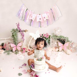 Fairy One High Chair Banner - Little Fairy 1st Birthday Party Decoration,Sweet Floral Highchair Banner with Ribbon,Princess Tea Party Photo Backdrop,Flower Fairies First Birthday Garland